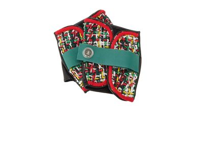 Chanel Tweed Fingerless Gloves, &pound;295, Accessories, Black/Green/Red, Cotton/Leather, Front view